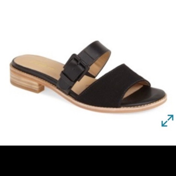 Trotters Black Slide Sandals with Wooden Heel - Picture 1 of 8